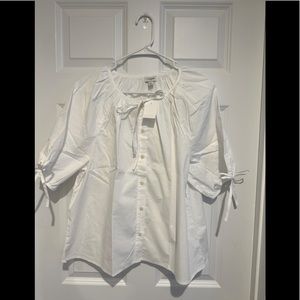 JCrew Factory button front top w/tie sleeves L
